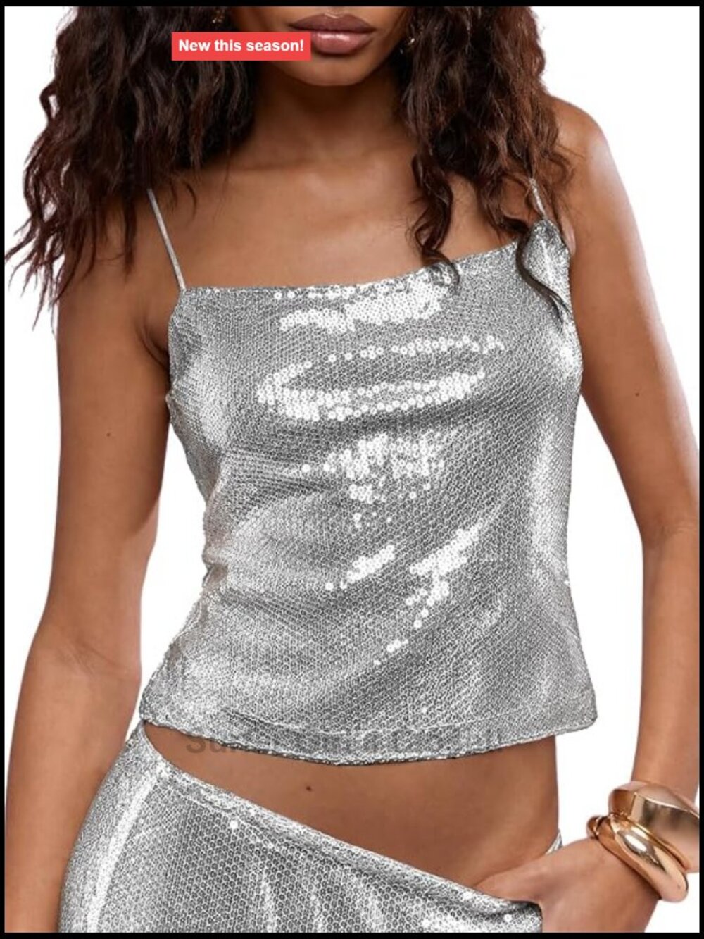 Sequin Cami Tops for Women Sparkly Spaghetti Strap Crop Tank Glitter Sleeveless